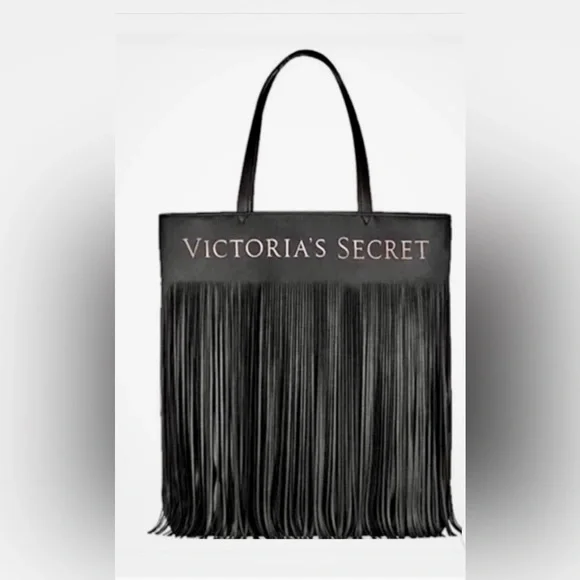 Y2K Large Victoria's Secret Boho Gothic Black Tote with Fringe goth - Picture 2 of 3